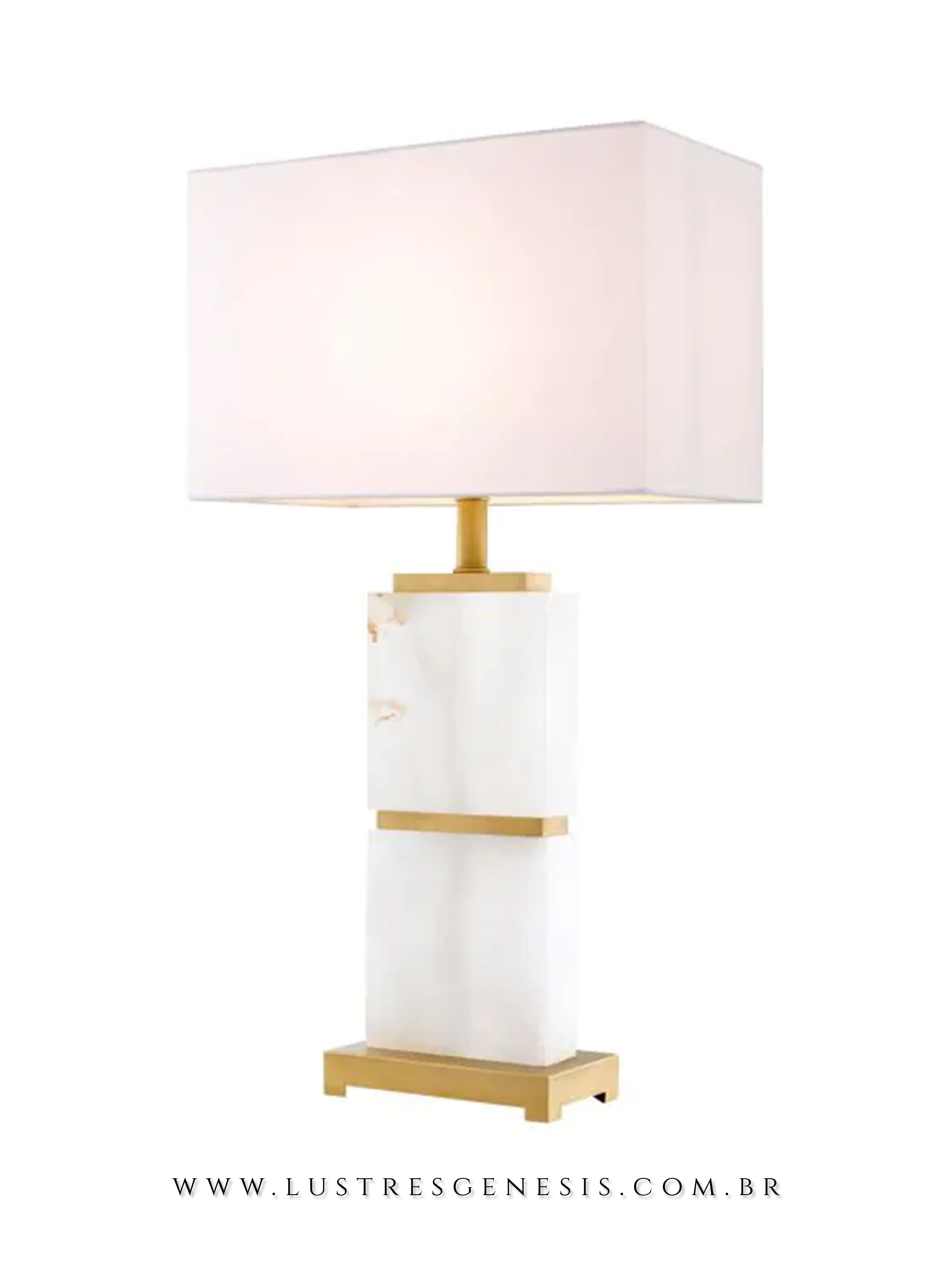 Luminária de mesa de mármore branco com detalhes dourados Urania, ideal para quartos, cabeceira de cama e salas.